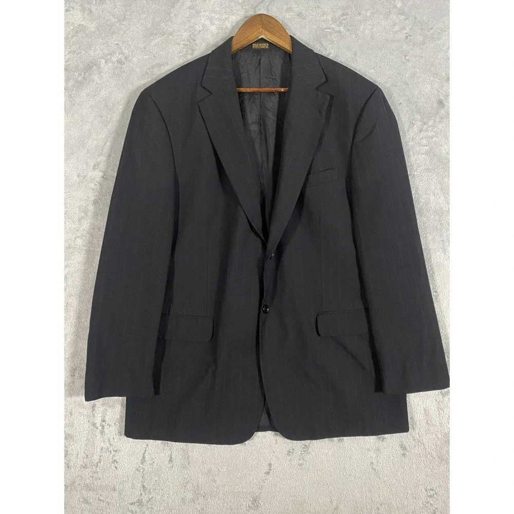 Towncraft Pinstripe Blazer Jacket Mens 44L Charcoal Wool Blend 2 Button Career